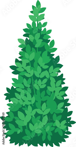 Illustration of a lush green conical tree with dense foliage, symbolizing nature and growth