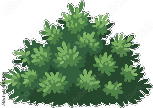Cartoon illustration of a lush green bush with layered leaves, perfect for nature and garden designs