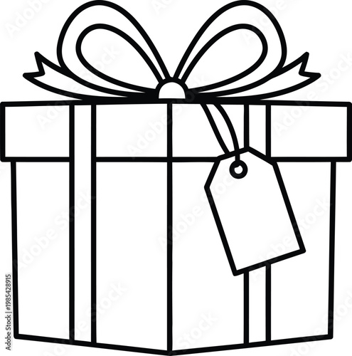 A beautifully wrapped gift box with a ribbon and tag on transparent background