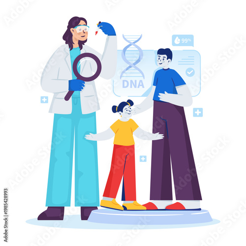 Female Scientist Analyzing DNA in a Laboratory Vector Illustration