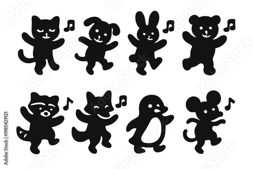 Dancing Critters Icons. Dancing critter icons. Filled icon set of Dancing critter icons: twirling cat,