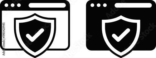 Two browser windows displaying security verification shields with checkmarks.