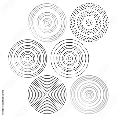 Textured circle set. Grungy ring Vector. Artistic round symbol. Sketchy loop element. Manual vector only. No autotrace used.