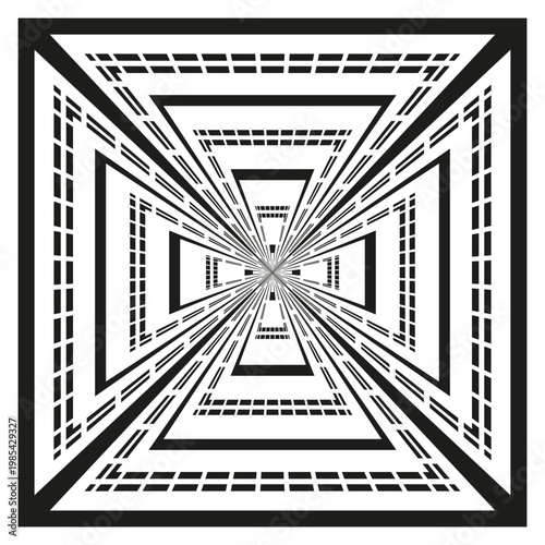 Square tunnel pattern. Geometric perspective design. Linear corridor Vector. Abstract depth ornament. Manual vector only. No autotrace used.
