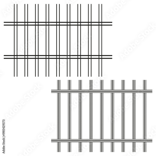 Jail bar set. Steel fence Vector. Prison metal bars. Grid detail. Manual vector only. No autotrace used.