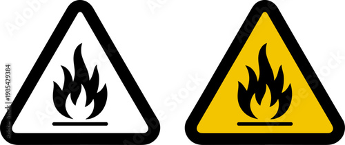 Flammable and combustible warning symbols in triangular formats