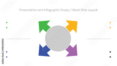 Central grey circle with four outward pointing colorful arrows for a blank infographic presentation slide