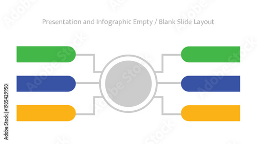Fotografía Central hub infographic with six colorful connected rounded rectangles for data
