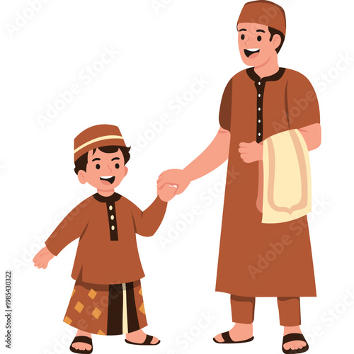 Muslim Kid Running Go to Mosque with Parent