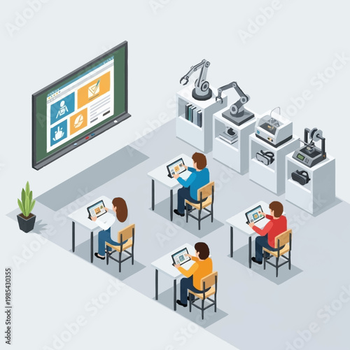 Students learning in a technology classroom.