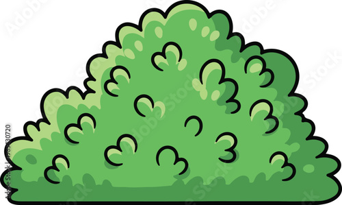 A vibrant green bush illustration with a cartoonish style, perfect for nature and garden themes