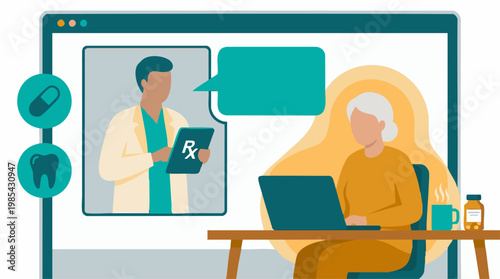 Senior woman consults doctor online via telemedicine for health and prescription