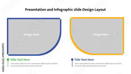 Creative presentation slide layout with two D shaped image placeholders and text sections