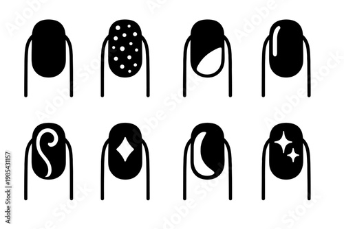 Colorful Nail Art Icons. Colorful Nail Art Close-Ups. Filled icon set of Colorful Nail Art Close-Ups: polished