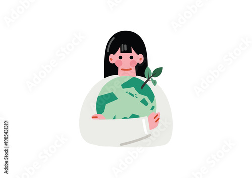 地球を抱きしめる女性のイラスト