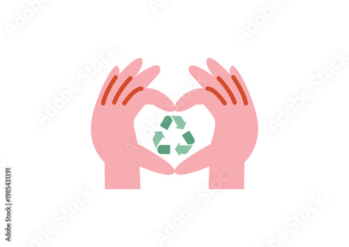シンプルな手のハートとエコマークのイラスト