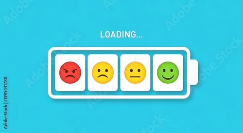A loading bar with different emotional emojis on a blue background