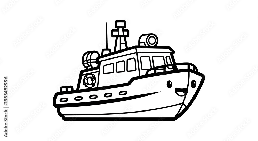 Fototapeta premium Black and white boat illustration.