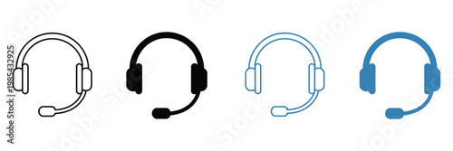 Call center icon set multiple style, customer support and communication symbols, headset operator icons, help desk and service elements in outline flat and filled