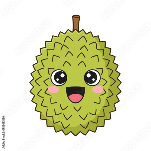 Happy green durian fruit with smiling face and rosy cheeks