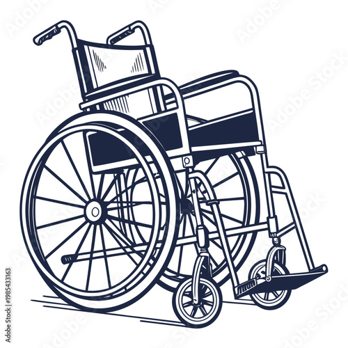 Manual wheelchair medical equipment hand drawn line art illustration