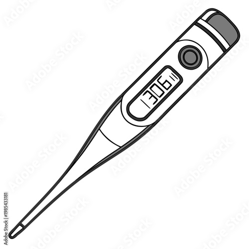 Foto Grayscale illustration of a digital medical thermometer with display screen