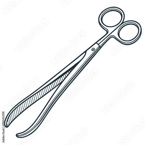 Hand drawn surgical scissors or medical forceps instrument illustration