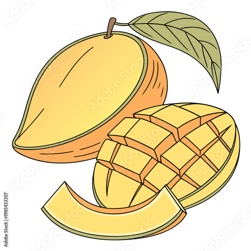 Fresh mango fruit halves with cubed slices fruit salad tropical fruit