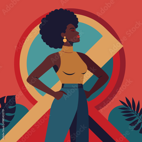 Tropical Toucan Perched on Branch with Orange Slice and Lush Green Leaves in Flat Design