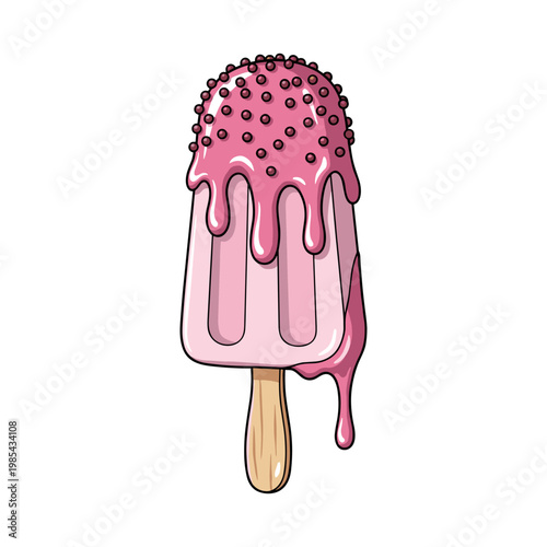 Pink ice cream bar with strawberry drizzle and sprinkles