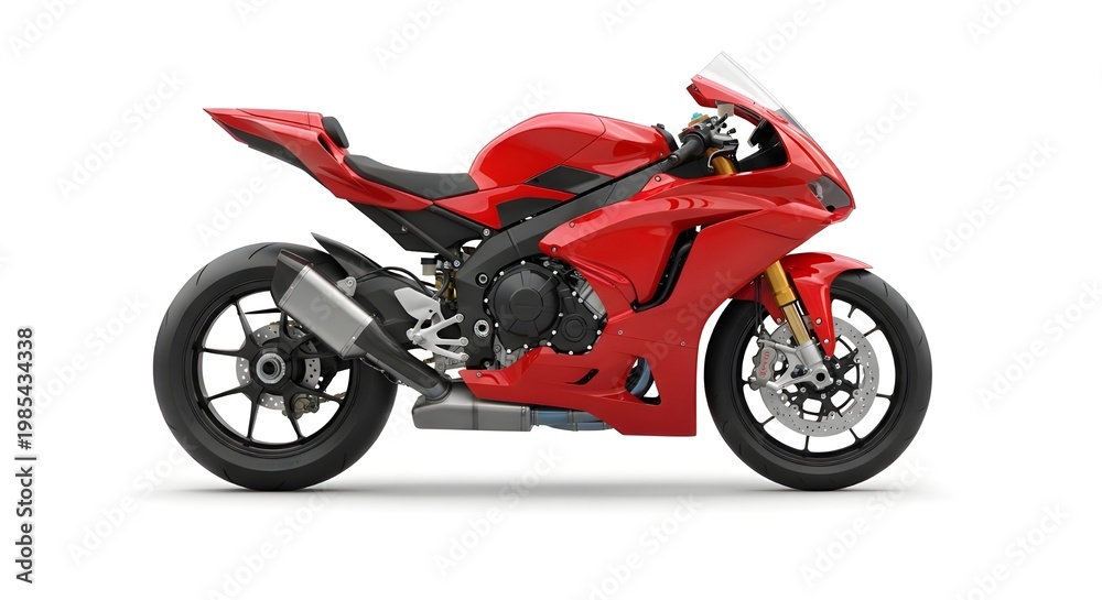 Obraz premium Stylish red sport motorcycle with aerodynamic design on display