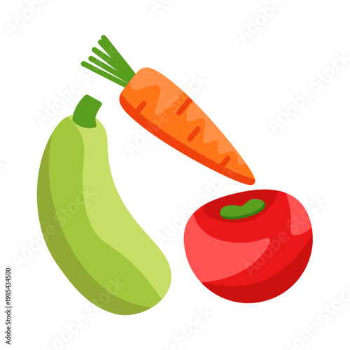 Fresh vegetables and fruit carrot zucchini tomato healthy eating colorful produce