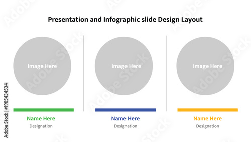 Infographic slide layout displays three distinct profile placeholders with colored indicators