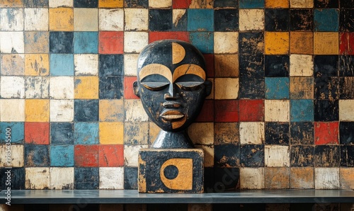 Tribal Mask on Textured Background - African Art and Culture