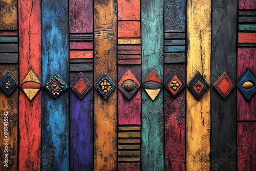 Vibrant Decorated Wooden Door Panel Close-Up