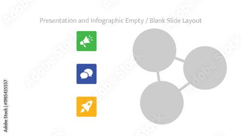 Marketing icons and connected gray circles for presentation or network visualization