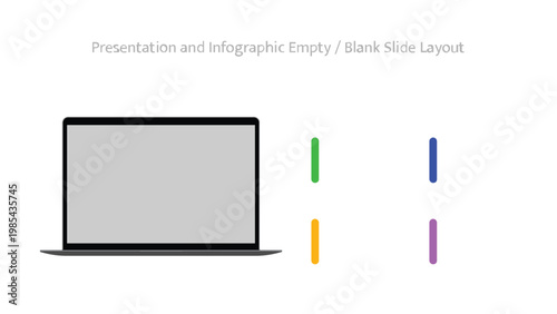 Modern laptop with a blank screen for presentations and infographics, alongside multiple colored status bars