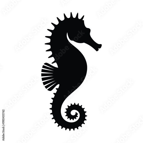 Seahorse side view with fins visible Vector, Silhouette, Illustration
