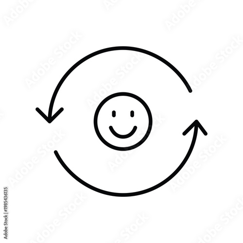 Renew arrow and smiley. Continuous charity and support. Pixel perfect, editable stroke vector icon
