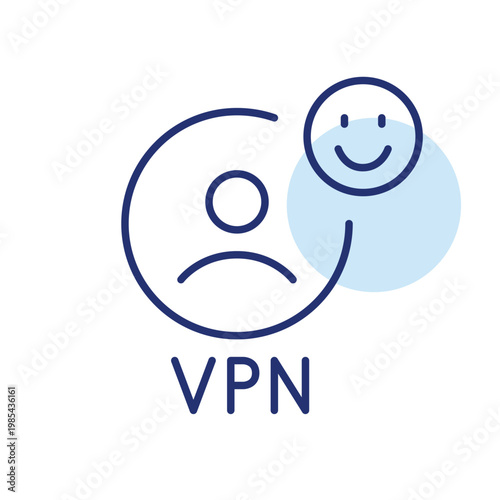 VPN and smiley face. User-friendly interface, customer positive reviews for finances and banking. Approved and trusted accounts. Pixel perfect, editable stroke vector icon