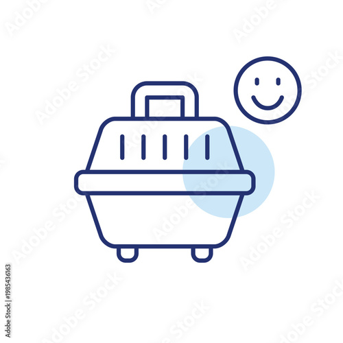 Pet carrier and smiley face. Cat and dog travel experience. Pixel perfect, editable stroke vector icon