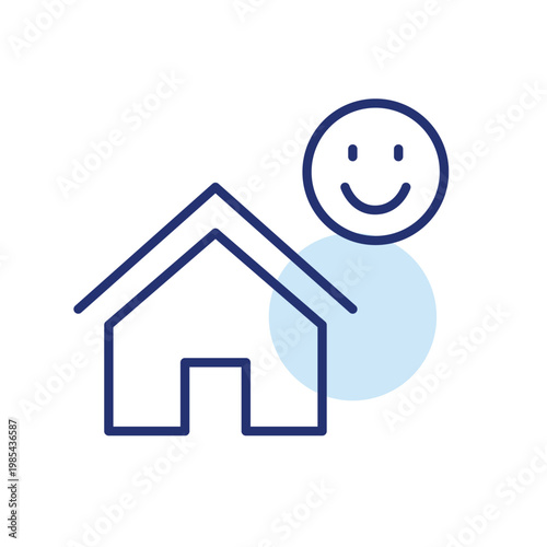 House and smiley face. User-friendly smart home interface, customer positive reviews. Approved and trusted products. Pixel perfect, editable stroke vector icon