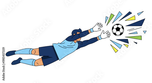 Soccer Goalkeeper in Action Saving Ball.