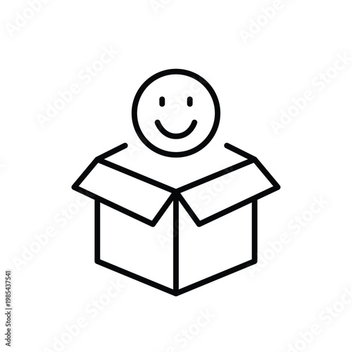 Open delivery box and smiley face. Package and shipment, online shopping customer satisfaction. Pixel perfect, editable stroke vector icon
