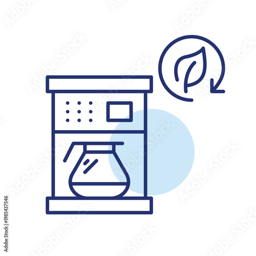 Coffee maker, leaf and renew arrow. Sustainable hot drinks and packages. Pixel perfect, editable stroke vector icon