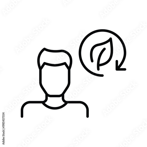 Man user, leaf and renew arrow. Account refresh, profile update. Pixel perfect, editable stroke vector icon