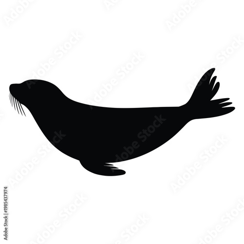 Seal swimming side view Vector, Silhouette, Illustration