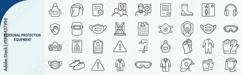 Personal protection equipment line icons set, vector industrial safety concept elements