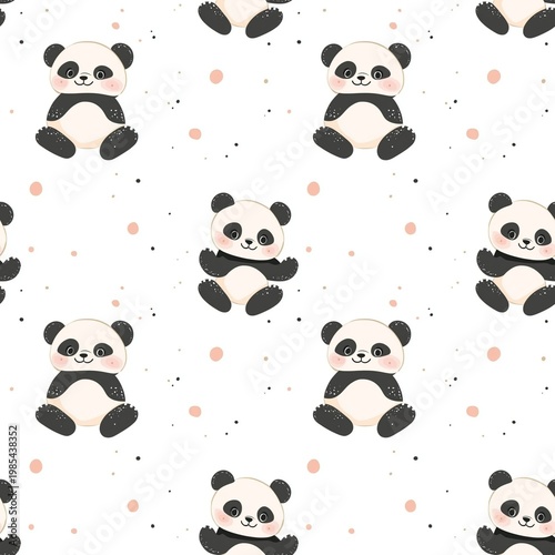 A cute cartoon animal pattern featuring a black dog paw print and panda bear illustration with a fun soccer ball vector icon for a seamless sport game design