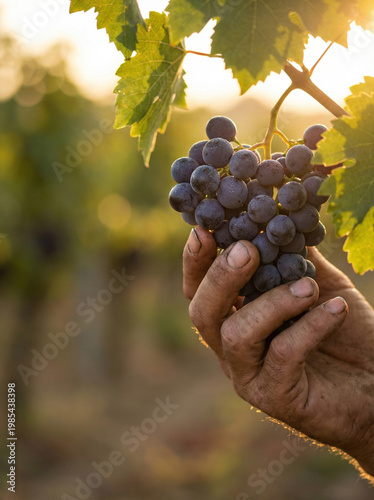 Hand Harvesting Ripe Grapes in Vineyard at Sunset – Agriculture and Organic Farming Concept